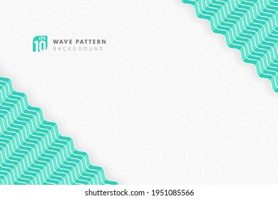 Abstract light green blue color wavy lines pattern on white background with copy space. Simple flat concept. Design element for prints, web, template and textile pattern. Vector illustration