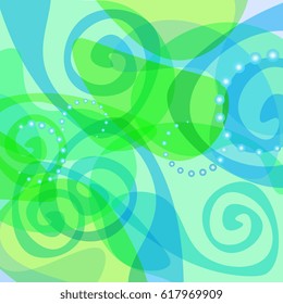 Abstract Light Green and Blue Vector Background with Spirals