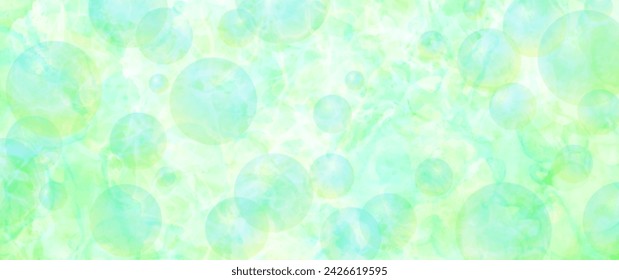 Fondo abstracto de la textura del vector de la acuarela verde claro con bokeh y burbujas para el póster, la cubierta, el banner, el volante, las tarjetas. Ilustración de primavera dibujada a mano para el diseño. Verano fondo borroso.