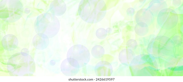 Fondo abstracto de la textura del vector de la acuarela verde claro con bokeh y burbujas para el póster, la cubierta, el banner, el volante, las tarjetas. Ilustración de primavera dibujada a mano para el diseño. Verano fondo borroso.