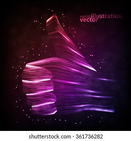 Abstract light Hand in GOOD Sign, futuristic vector illustration eps10