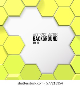Abstract light honeycomb background with yellow 3d hexagons in geometric style vector illustration