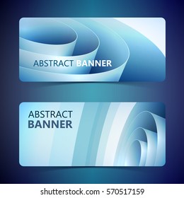 Abstract light horizontal banners with blue rolled twisted wrapping paper coil isolated vector illustration