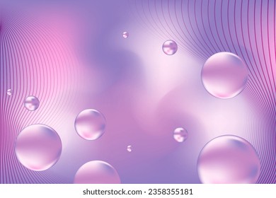 Abstract light lavender background with fluid round droplets and wavy lines, perfect for science presentations, modern posters, trendy beauty banners