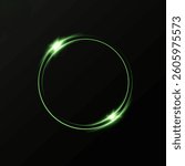 Abstract light lines effect of a green kirkle on a black background. 