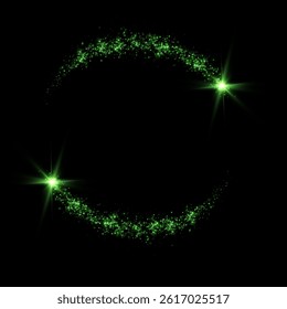 Abstract light lines effect of green circle on black background.Green comet.
