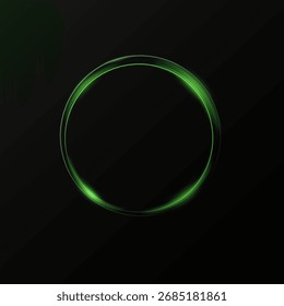 Efeito de linhas de luz abstratas de um kirkle verde em um fundo preto. 