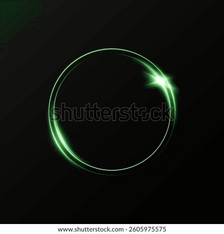 Abstract light lines effect of a green kirkle on a black background. 