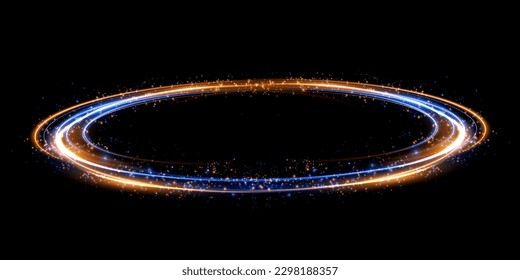 Abstract light lines of high speed traffic, blue golden colors. Light everyday glowing effect. semicircular wave, light trail curve swirl, optical fiber incandescent png.