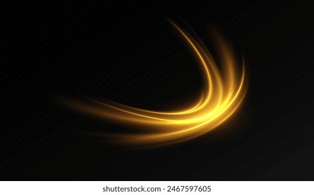 
Abstract light lines of high speed movement, golden colors. Neon glowing curves. Abstract movement. Neon yellow speed lines. Dynamic traces.