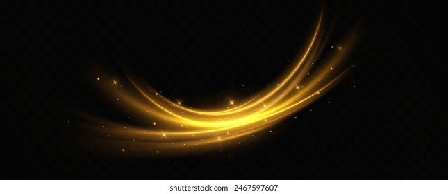 
Abstract light lines of high speed movement, golden colors. Neon glowing curves. Abstract movement. Neon yellow speed lines. Dynamic traces.