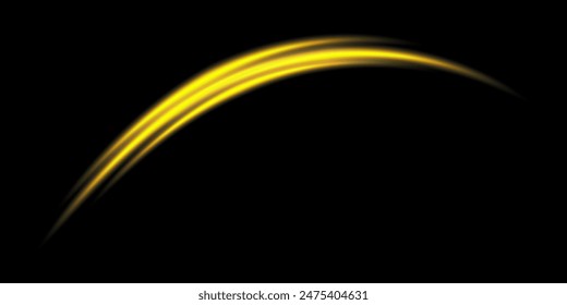 Abstract light lines of high speed motion with sparkles, golden colors. Glowing curve, speed line. Abstract movement. Dynamic traces.	