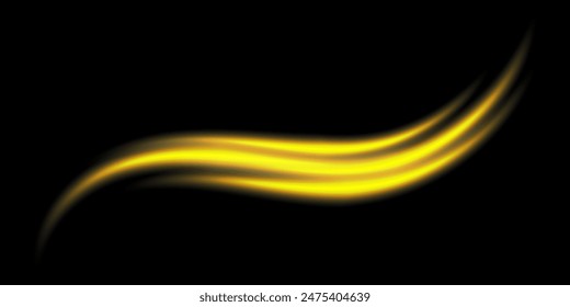 Abstract light lines of high speed motion with sparkles, golden colors. Glowing curve, speed line. Abstract movement. Dynamic traces.	