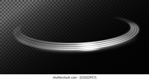 Abstract light lines of motion and speed with white color sparkles. Light everyday glowing effect. semicircular wave, light trail curve swirl, car headlights, incandescent optical fiber png.
