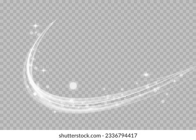 Abstract light lines of motion and speed with white color sparkles. Light everyday glowing effect. semicircular wave, light trail curve swirl, car headlights, incandescent optical fiber png.