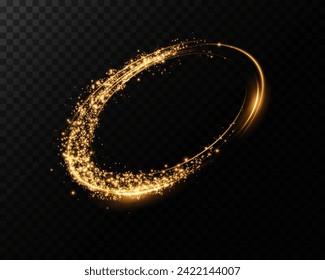 Abstract light lines of motion and speed with golden colored sparks. Light everyday glowing effect. semicircular wave, curve light track swirl, optical fiber incandescent png.