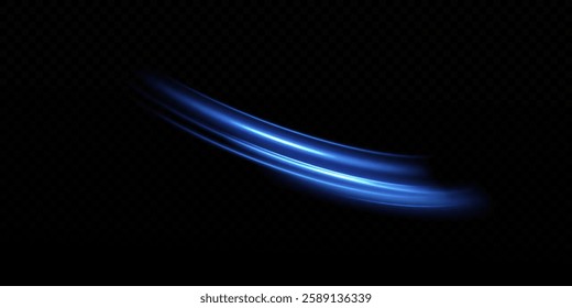  Abstract light lines of motion and speed with sparks of blue color. Light everyday luminous effect. Semicircular wave, light trace curve swirl,