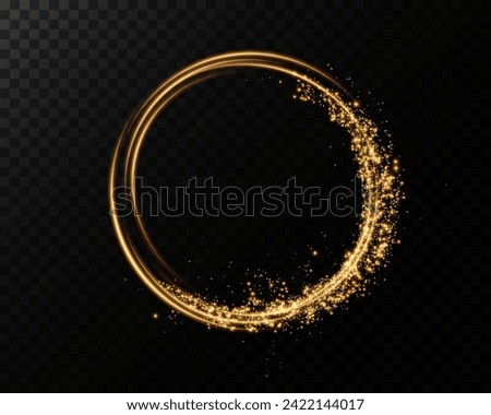 Abstract light lines of motion and speed with golden colored sparks. Light everyday glowing effect. semicircular wave, curve light track swirl, optical fiber incandescent png.