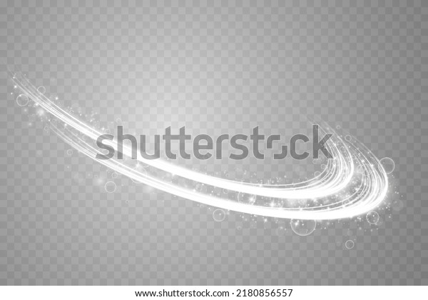 Abstract light lines of motion and speed with\
white color sparkles. Light everyday glowing effect. semicircular\
wave, light trail curve swirl, car headlights, incandescent optical\
fiber png.\
