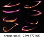Abstract light lines of movement and speed in gold and pink. Light everyday glowing effect. semicircular wave, light trail curve swirl, optical fiber incandescent png.
