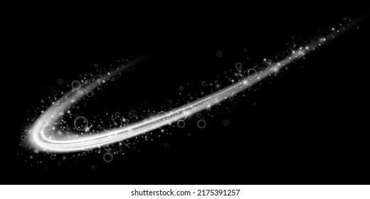 Abstract light lines of movement and speed with white color glitters. Light everyday glowing effect. semicircular wave, light trail curve swirl, car headlights, incandescent optical fiber png.
