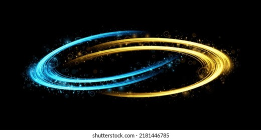 Abstract Light Lines Of Movement And Speed With Blue And Yellow Sparkles. Light Everyday Glowing Effect. Semicircular Wave, Light Trail Curve Swirl, Car Headlights, Incandescent Optical Fiber Png.
