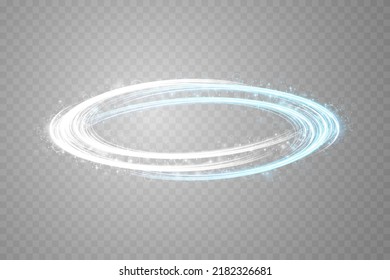 Resumen de líneas de luz de movimiento y velocidad con destellos en azul y blanco. Efecto luminoso diario. onda semicircular, giro de la curva de traza luminosa, faros de coche, png óptico de fibra incandescente.
