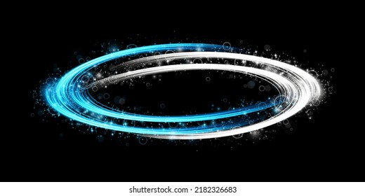 Abstract light lines of movement and speed with sparkles in blue and white. Light everyday glowing effect. semicircular wave, light trail curve swirl, car headlights, incandescent optical fiber png.
