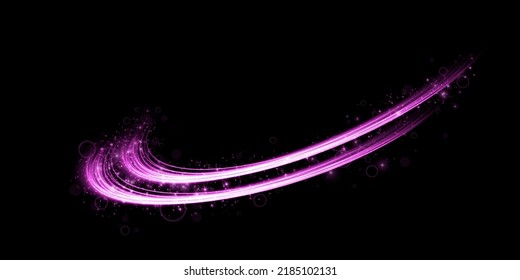 Abstract light lines of movement and speed with purple color sparkles. Light everyday glowing effect. semicircular wave, light trail curve swirl, car headlights, incandescent optical fiber png.

