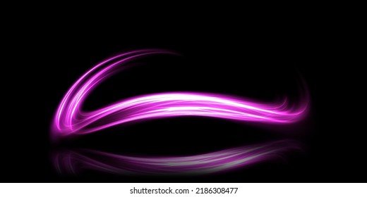 Abstract light lines of movement and speed with purple color sparkles. Light everyday glowing effect. semicircular wave, light trail curve swirl, car headlights, incandescent optical fiber png.
