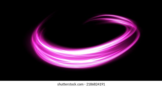 Abstract light lines of movement and speed with purple color sparkles. Light everyday glowing effect. semicircular wave, light trail curve swirl, car headlights, incandescent optical fiber png.
