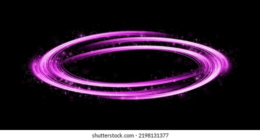Abstract light lines of movement and speed with purple color sparkles. Light everyday glowing effect. semicircular wave, light trail curve swirl, car headlights, incandescent optical fiber  
