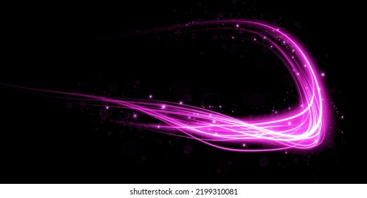 Abstract light lines of movement and speed with purple color sparkles. Light everyday glowing effect. semicircular wave, light trail curve swirl, car headlights, incandescent optical fiber png.
