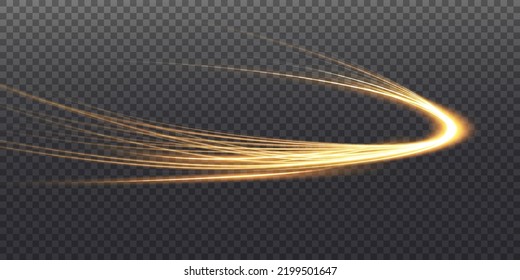 Abstract light lines of movement and speed with white color glitters. Light everyday glowing effect. semicircular wave, light trail curve swirl, car headlights, incandescent optical fiber png.
