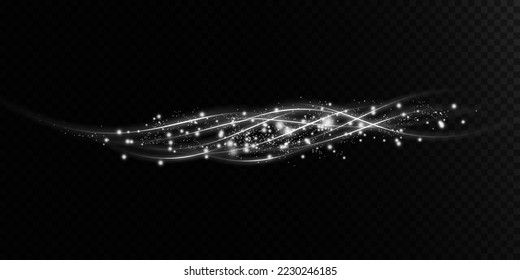 Abstract light lines of movement and speed with white color glitters. Light everyday glowing effect. semicircular wave, light trail curve swirl, car headlights, incandescent optical fiber png.

