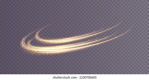 Abstract light lines of movement and speed with white color glitters. Light everyday glowing effect. semicircular wave, light trail curve swirl, car headlights, incandescent optical fiber png.
