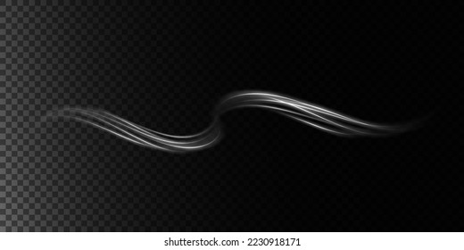 Abstract light lines of movement and speed with white color glitters. Light everyday glowing effect. semicircular wave, light trail curve swirl, car headlights, incandescent optical fiber png.
