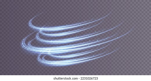 Abstract light lines of movement and speed with blue color and sparkles. Light everyday glowing effect. semicircular wave, light trail curve swirl, optical fiber incandescent png.
