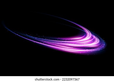 Abstract light lines of movement and speed with white color glitters. Light everyday glowing effect. semicircular wave, light trail curve swirl, car headlights, incandescent optical fiber png.
