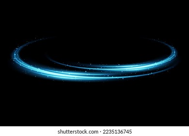 Abstract light lines of movement and speed with blue color and sparkles. Light everyday glowing effect. semicircular wave, light trail curve swirl, optical fiber incandescent png.
