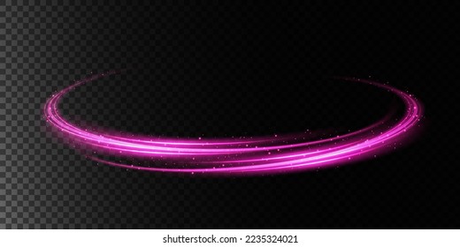 Abstract light lines of movement and speed with purple color sparkles. Light everyday glowing effect. semicircular wave, light trail curve swirl, car headlights, incandescent optical fiber png.
