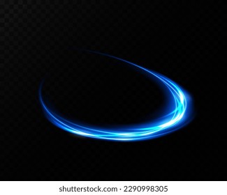 Abstract light lines of movement and speed with blue color and sparkles. Light everyday glowing effect. semicircular wave, light trail curve swirl, optical fiber incandescent