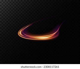 Resumen de líneas de luz de movimiento y velocidad en oro y rosa. Efecto luminoso diario. onda semicircular, giro de la curva de traza luminosa, png incandescente de fibra óptica.