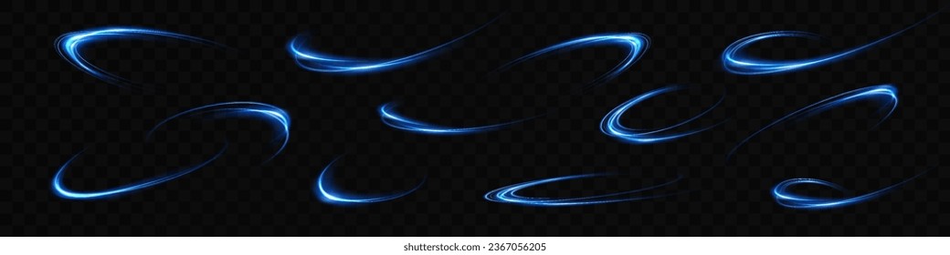 Abstract light lines of movement and speed in neon color. Light everyday glowing effect. semicircular wave, light trail curve swirl, optical fiber incandescent.