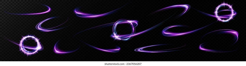 Abstract light lines of movement and speed in neon color. Light everyday glowing effect. semicircular wave, light trail curve swirl, optical fiber incandescent.