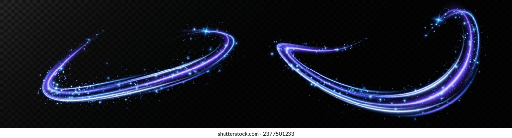 Abstract light lines of movement and speed in neon color. Light everyday glowing effect. semicircular wave, light trail curve swirl, optical fiber incandescent.	