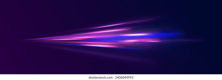 Resumen de líneas de luz de movimiento y velocidad en color neón. Visualización del tráfico de grandes datos, tráfico dinámico de transmisión de datos de alta velocidad. Giro vectorial.
