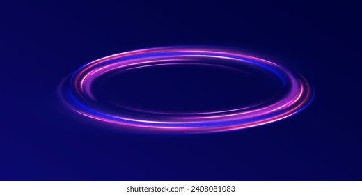 Abstract light lines of movement and speed in neon color. Big data traffic visualization, dynamic high speed data streaming traffic. Vector twist.