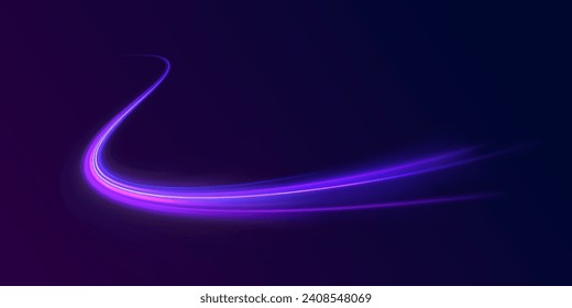 Abstract light lines of movement and speed in neon color. Big data traffic visualization, dynamic high speed data streaming traffic. Vector twist.