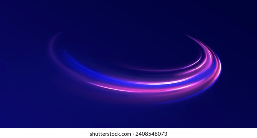 Abstract light lines of movement and speed in neon color. Big data traffic visualization, dynamic high speed data streaming traffic. Vector twist.